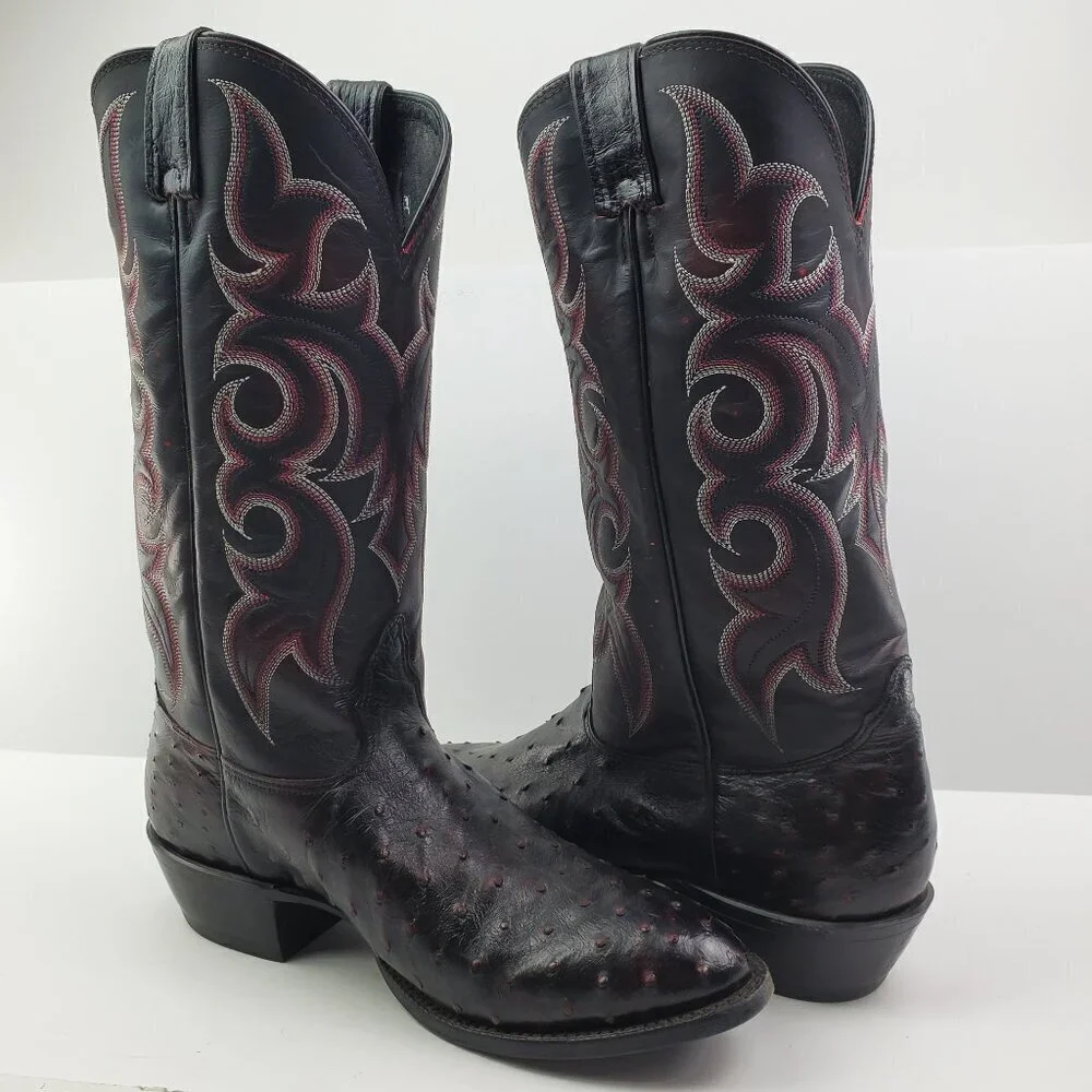 Nocona Boots Black Cherry Full Quill Ostrich Cowboy Barely Worn in Box Men 9.5 D